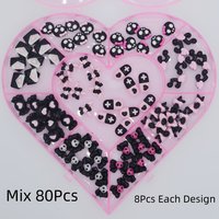 80Pcs Kawaii Halloween Goth Moon Bow Musical Note Y2K Black Pink Wing Skull Head Heart Envelope Skeleton Bow Tie Nail Art Charms