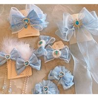 Princess Pompom Hairpins Big Blue Bows Hair Clip for kids Children Long Ribbon Duckbill Clip Girl School Hairgrips Headwear Gift
