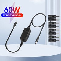 Power Boost Cable Type C To DC 5V/9V/12V/15V/20V USB Cable Boost Converter Adjustable Voltage 60W Fast Charging Cable 8 Adapters