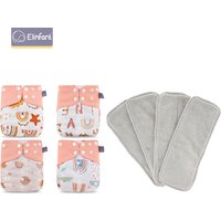 Elinfant 4 Windeln mit 4 Saugfähigen, graues Netzgewebe, Einheitsgröße für Babys von 3–15 kg, waschbare, umweltfreundliche Baby-Stoffwindel