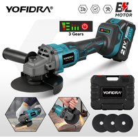 YOFIDRA 125mm Brushless Angle Grinder 3 Gears Cordless Metal Wood Grinding Polishing Cutting Tool For Makita 21V Battery Pin