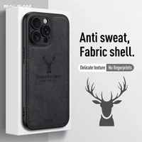 Deer Head Pattern Cloth Leather Textured Case For iPhone 15 14 12 Mini 11 13 Pro XS Max X XR 7 8 Plus Lens Protection Soft Cover