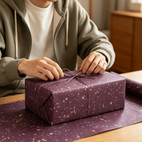 Boerni 1 Roll Burgundy Wrapping Paper with Gold & Silver Speckles,perfect for weddings, party,birthdays, Christmas,Decaration