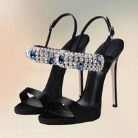 Crystal Decor Black Open Toe Sandals Ankle Buckle Strap Women Shoes Thin High Heels Novel Fashion Party 2024 Zapatos Para Mujere