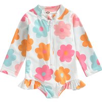 Kinder Baby Mädchen Badeanzüge Sommer Floral Langarm Reißverschluss Rüschen Overall Bademode Beachwear Badeanzüge
