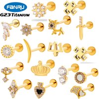 1PC G23 Solid Titanium Ear Studs Internal Thread Zircon Flower Cartilage Earring Lip Stud Nose Medusa Earlobe Piercing Jewelry