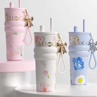 1pcs 2026 Blossoms New Model Straw Insulated Cup 710ml Large Capacity Stylish Coffee Cup Portable Travel Car Ice Cup Women Gifts
