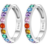 PANPOKI S925 Sterling Silver Colored Zircon Minimalist Earrings Hoop Earrings Women Jewelry Original Trendy Anniversary Gifts
