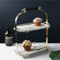 Luxury Nordic Marble Cake Stand 2 Layers Dessert Display Shelf Elegant Afternoon Tea Table with Multi-Functional Storage Tray