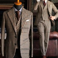 Classic Houndstooth Suit Men 3 Piece Set Single Breasted Groom Blazer Outfits Customized Man Evening Party Tuxedos Wedding Dress