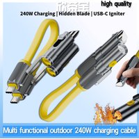 4in1 Multi Charging Cable With Flameless Lighter Camping PD240W TypeC Fast Phone Charging Cable type-c to igniter to Alloy knife
