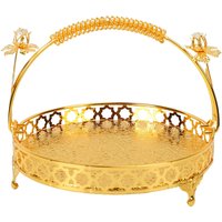 Fruit Tray Retro Style Round Large Capacity Handle Design Decorative Strong Alloy Fruit Bowl for Party Family Bar Caf Meduim