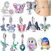 Butterfly Hedgehog Easter Rabbit Dangle Original Charms Silver Plated Beads Fit Bracelets Bag Keychain Charms Diy Women Gift
