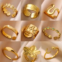 Vintage Pleated Wide Stainless Steel Open Rings For Women Gold Color Minimalist Wedding Aesthetic Ring Designer Jewelry Gift BFF
