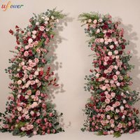 Uflower Red Pink Rose Peony Green Eucalyptus Leaf Wedding Horn Arch Backdrop Decor Floral Arrangement Event Party Props Stage