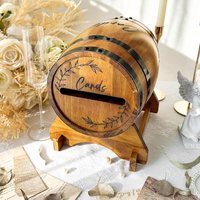 Wooden Whiskey Barrel Card Box with Base, Rustic Wedding Money Gift Holder for Cards, Graduation Baby Shower Party Decor