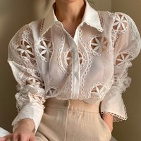 BKQU Floral Embroidery Sexy Hollow Out Shirt Women Casual Loose Single-breasted Full Sleeve Blouse 2026 Spring Chic Street Tops