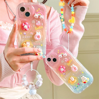 Gradient 3D Rabbit Rainbow Chain Case For Samsung Galaxy S25 S24 S23 Ultra S22 S21 Plus S21 Ultra S20 S25 FE A07 A17 Phone Cover