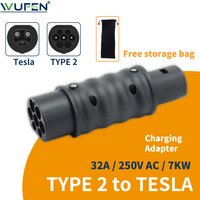 WUFEN Type2 to Tesla EV Adapter Electric Vehicle Charger Connecter for 250V 7KW 32A Type2 Charger to Tesla Electric Car Adapter