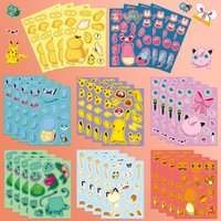 2026 New 8 Sheets Pokemon Jigsaw Stickers Make a face Parent Child Interactive Educational Cartoon Anime Sticker Wholesale