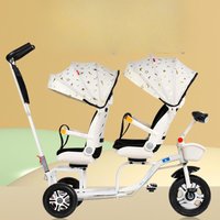 Double Baby Tricycle with Push Handle-Anti-Tip Rotating Seats, Convertible Ride-On/Walker, Twin Stroller for Toddlers