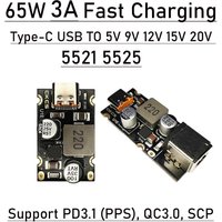 3A PD 65W Schnellladung Typ-C USB Schnellladeadapter DC 5V 9V 12V 15V 20V 5525 5521 Konvertierungsleistung PD3.0 PPS QC3.0 SC