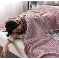 Waffle Plaid Blanket 100% Cotton Summer Bed Throw Thin Quilt Knitted Bedspread Home Sofa Coverlets Throw Blankets Girl Boy