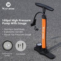 WEST BIKING 160PSI Bike Pump With Gauge Portable Stainless Steel Bike Pump Schrader Presta Valve Inflator Bike Accessories