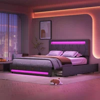 Fangange Upholstered bed, Double bed without mattress, Linen bed frame with headboard backrest, 4 drawers, Double bed