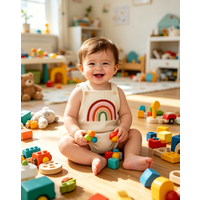 Unisex Baby Rainbow Embroidery Romper 0-24M Cute Casual Infant Onesie for Boys Girls
