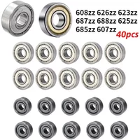 40pcs Ball Bearings 608ZZ 623ZZ 626ZZ 687ZZ 607zz Deep Groove Miniature Bearings For Skateboard Scooter 3D Printers Bearings