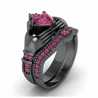 Queen Heart Lab Emerald Claddagh Ring Set 10KT Black Gold Party Wedding Rings for Women Bridal Jewelry