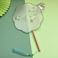Eight Petal Semi Transparent Long Handled Ancient Style Group Fan Hanfu Photography Fan Classical Dance Performance Round Fan