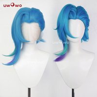 UWOWO Jinx Wig Game Arcane2 Fractured Jinx Cosplay Costume Wig Long Lace Wig Blue Hair Heat Resistant Halloween Wig