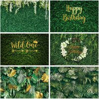 Tropical Jungle Safari Birthday Party Backdrop for Photography Green Leaves Grass Wild One Baby Shower Wedding Scene Background