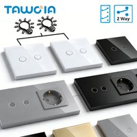 Interrupteur tactile TAWOIA 2 gangs compatible UE 1/2/3 voies pour escaliers, couloirs, panneau en verre, prise murale pour améliorations domestiques