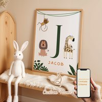 Personalized Custom Name Cartoon Animals Lion Giraffe Wall Art Print Picture Canvas Poster Painting For Living Room Home Decor
