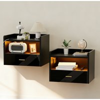 Großer, an der Wand montierter, schwebender Nachttisch, einlagige Schublade, Nachttisch, LED-Licht, schwarzes Design, Sofatisch, Aufbewahrungsschrank