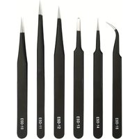 6 Piece Sets Stainless Steel Tweezers Anti Static Elbows & Pointed Ends Clamp Bird's Nest Picking Hair Dismantling Repair Tools