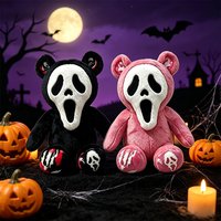 Neues Halloween-Plüschtier: Gruseliger Geister-Gesichts-Bär, Weiches Stofftier in Schwarz-Rosa Zweifarbig, Gruselig-Süßes Sammlerstück als Geschenk für Fans