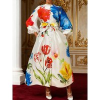 Gymystars Fashion Floral Print Maxi Dresse Tie Waist Shirt Dress for Women Elegant Loose Pockets Casual Button Vacation Dress