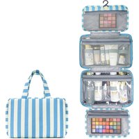 Portable Hanging Travel Toiletry Bag 4-Fold with Hook Makeup Bag Large Capacity Striped Cosmetic Bag Travel image 3