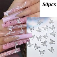 50pcs Alloy Metal Butterfly Jewelry Nail Charms 3D Japanese Silver Bowknot Nail Rhinestone Kawaii Y2K DIY Manicure Accessories *