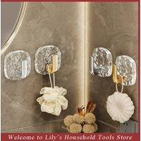 4pcs Hooks Transparent Acrylic Wall Mounted Rack Self Adhesive Bathroom Hooks Strong Sticky Punch-Free Key Bag Cloth Holder