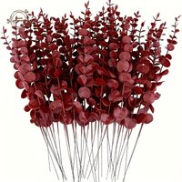 25PCS Artificial Eucalyptus Branches with Foliage Wine Red Plant Branches for Wedding Bouquets and Party Fillers Home Decors