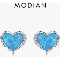 Modian 925 Sterling Silver Trendy Irregular Hearts Ear Studs Charm Shiny Opal Stud Earrings For Women Party Fine Jewelry Gifts