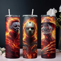 1pc 20oz Straw Straight Water Bottle, Stainless Steel Insulated Water Bottle with Images of Multiple Horror Movie Characters
