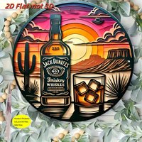 2026 Jack Daniels Whiskey Desert Sunset Round Wooden Wall Sign Western Bar Decor