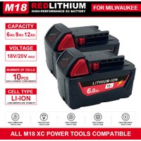 For Milwaukee M18 48-11-1860 M18B5 18V XC Li-ion Battery Charger Kit 6.0Ah 9.0Ah 12Ah 18650 Cordless Power Tool Replacement Pack