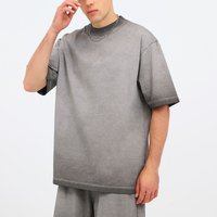cotton 260 heavy retro washed two-color gradual change dopamine round neck short sleeve solid color loose half sleeve t-shirt
